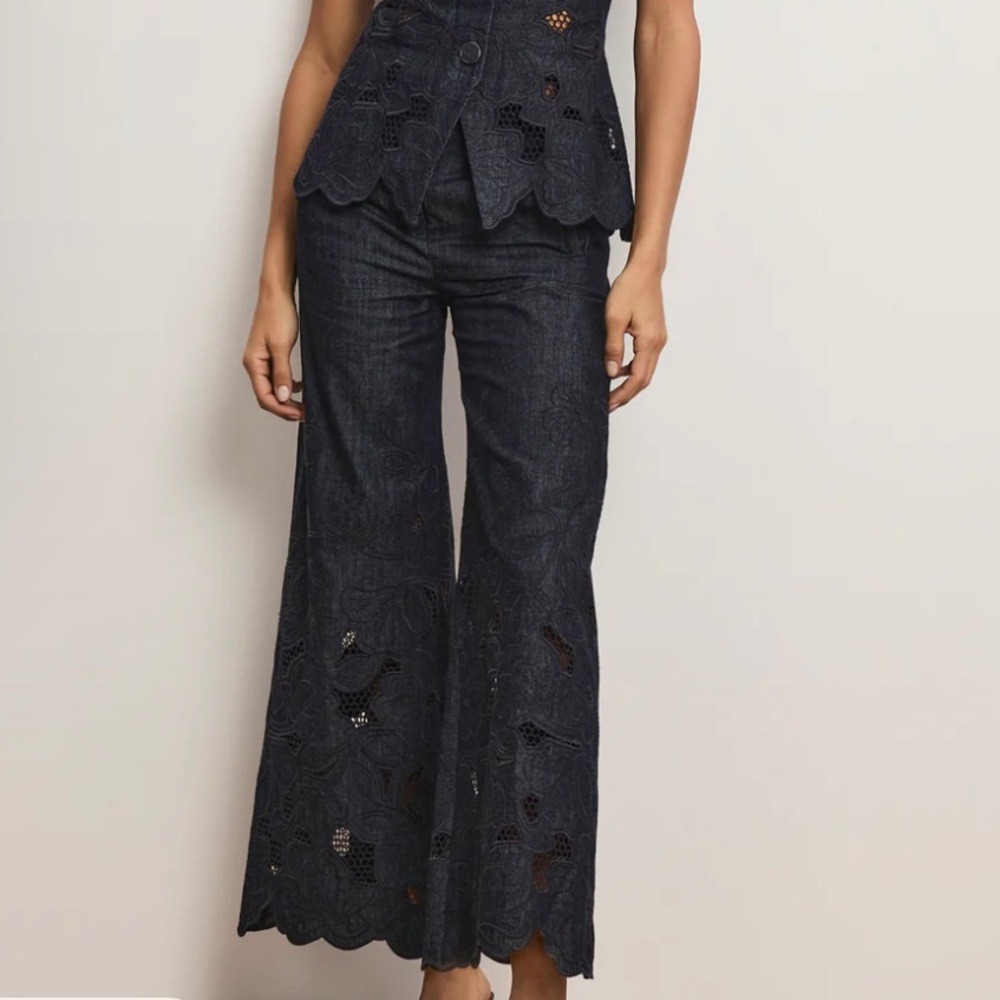 Veronica Beard Osborne Eyelet Pant in Indigo Rinse